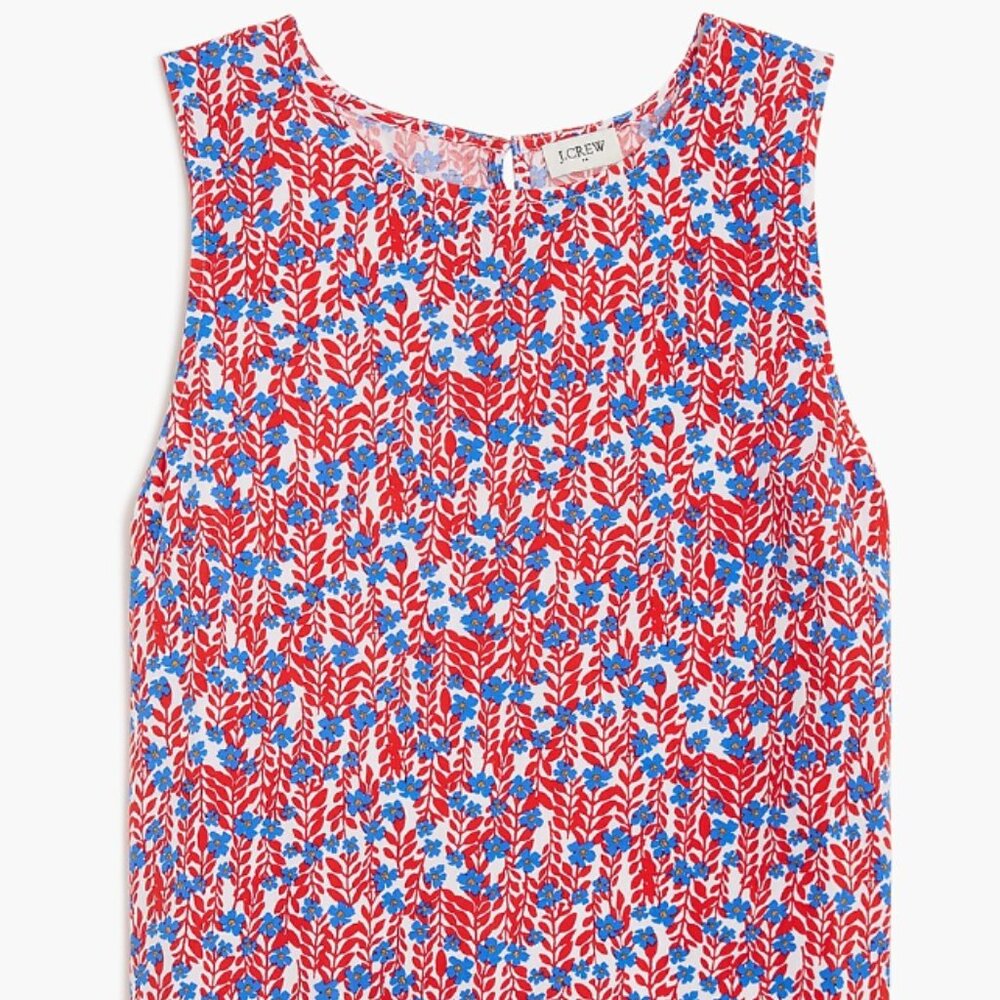 J. Crew Red, Blue & White Floral Sleeveless Blouse